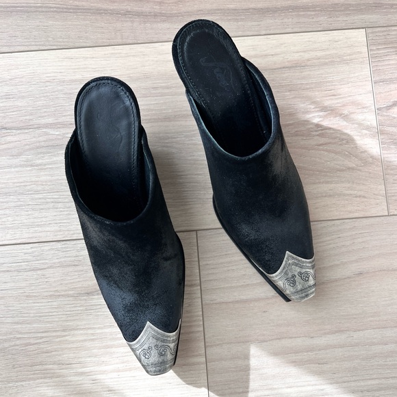 FREE PEOPLE brayden mules / black leather metal toe kick booties / size 37 - Picture 3 of 10